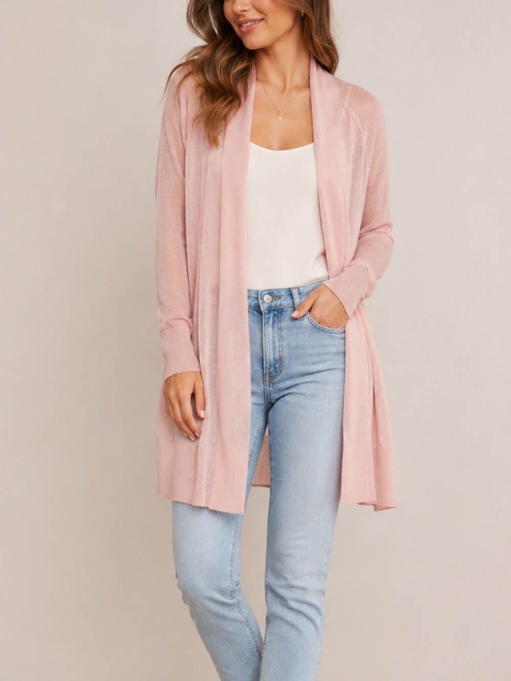 LOFT Pink Cardigan Sweater Open-Front Style